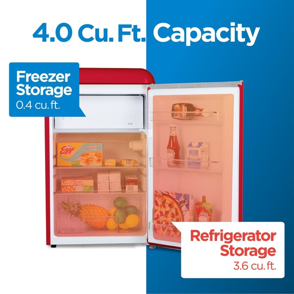 4.0 Cu. Ft. Refrigerator With Freezer, Vintage Style Refrigerator, Red